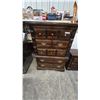 Image 2 : Traditional Dark Wood 5-Drawer Chest of Drawers 54”×38”×19” and 2-Drawer Nightstand With Brass