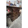 Image 8 : Traditional Dark Wood 5-Drawer Chest of Drawers 54”×38”×19” and 2-Drawer Nightstand With Brass