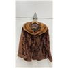 Image 2 : Vintage Brown Fur Jacket with Contrasting Collar and Satin Lining - Size Medium