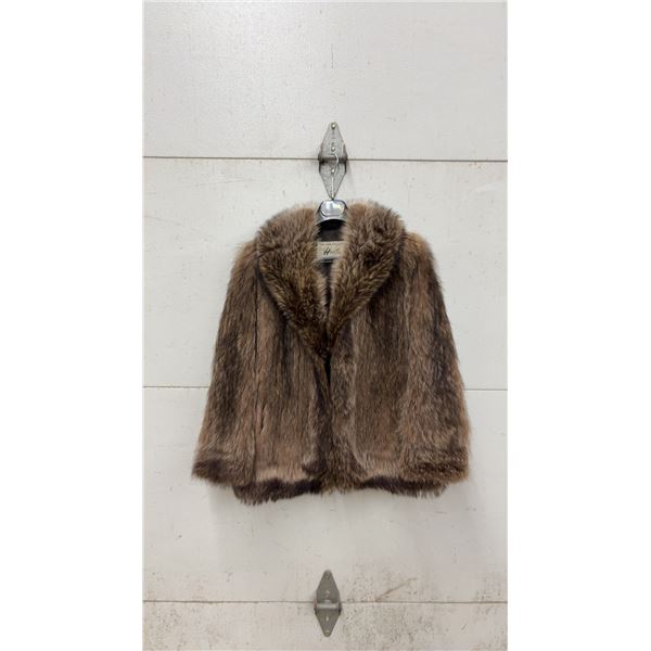 Vintage Brown Fur Jacket with Shawl Collar - SIze Medium