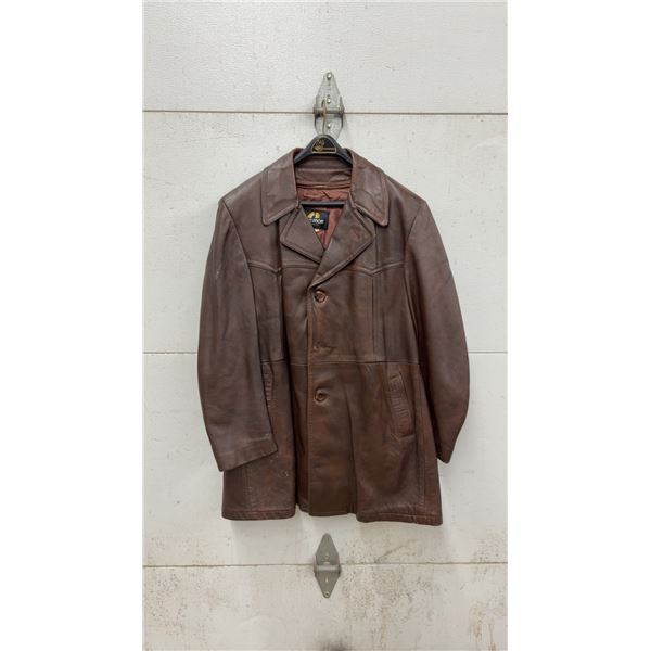 Men's Vintage Brown Cow Hide Button-Front Jacket with Satin Lining