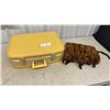 Image 1 : Vintage Yellow Hard-Shell Suitcase and Brown Mink Fur Hand Muff