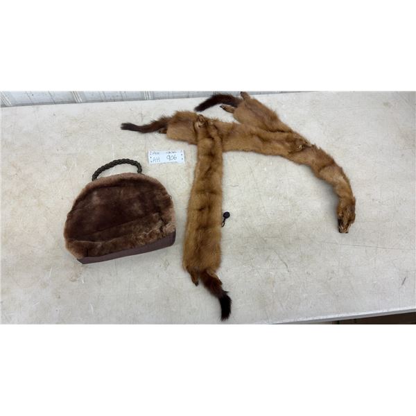 Vintage Multi-Pelt Fur Stole and Muff Purse
