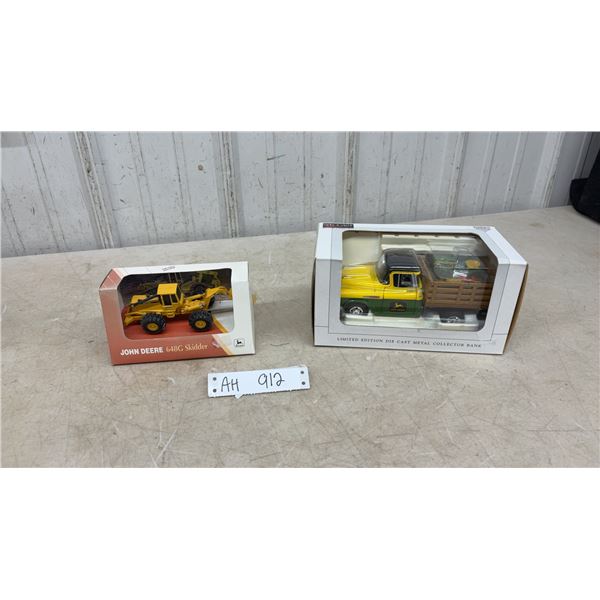 John Deere 648G Skidder and SpecCast Limited Edition Die Cast Pickup Truck Collector Bank