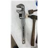 Image 8 : Assorted Hand Tools: Pipe Wrenches, Adjustable Wrench, Files, Chisels