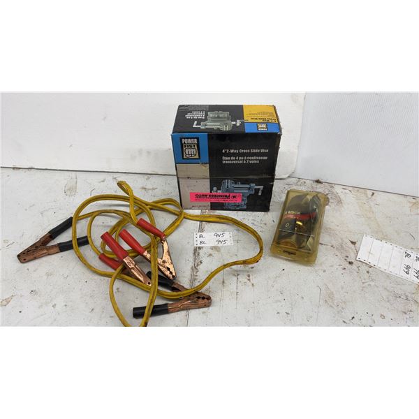 Power Fist 4” 2-Way Cross Slide Vise, Jumper Cables, and Weiser Lock Entry Lockset