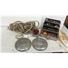 Image 1 : Vintage VW Hubcaps, Fishing Tackle Box with Lures and Weights, Rope, and Red Light