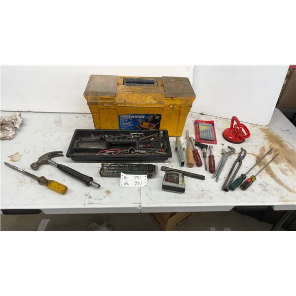 Mastercraft Poly Tool Box (Has Broken Latches) with Assorted Hand Tools, Drill Bits