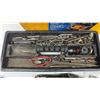Image 4 : Mastercraft Poly Tool Box (Has Broken Latches) with Assorted Hand Tools, Drill Bits