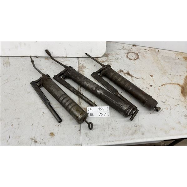 Three Vintage Grease Guns, with Rigid Spouts
