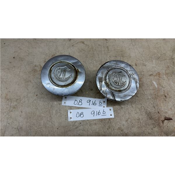 Pair of Vintage Triumph Motor Company Threaded Wheel Bearing Grease Dust Caps with TL Monogram