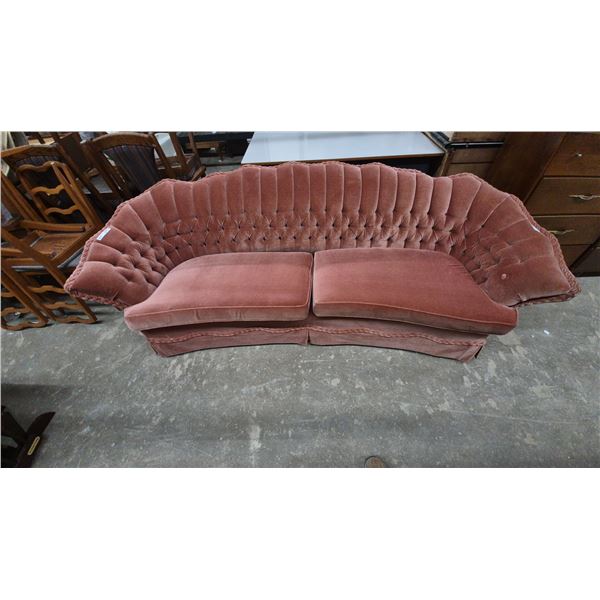 Mid century 1958-1965. Hotel regency Velvet Curved Two-Seater Sofa With Tufted Back and Braided