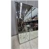 Image 2 : Vintage Three-Panel Beveled Tri-Fold Mirror With Etched Bird and Floral Design. 30”×60”