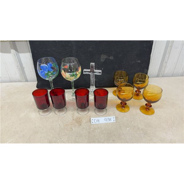 Stemmed Glasses and Glass Cross