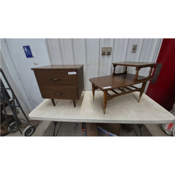Mid-Century Modern Two-Drawer Nightstand and Two-Tier Step End Table With Tapered Legs
