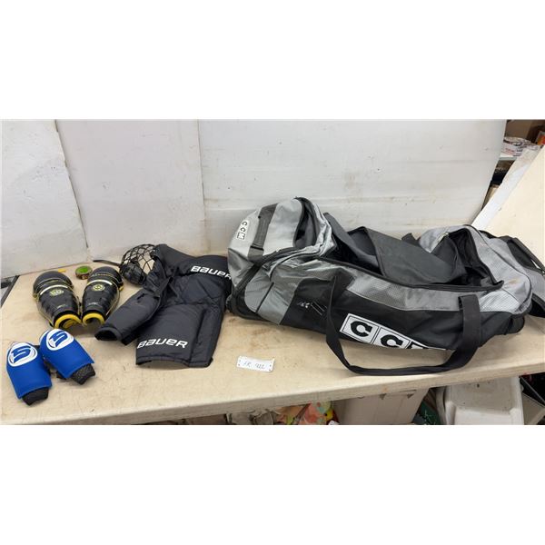 CCM Hockey Bag, Koho, CCM and Bauer Impact Pants, Viper Shin Guards, STX Elbow Pads