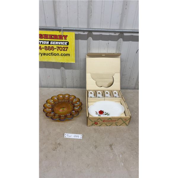 Carnival Platter and Rosecrest Snack Set - 3 Plates 4 Teacups