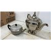 Image 8 : Assorted Silver-Toned Metalware: Ronson Decanter Lighter, Sig Swiss Plate, Teapot