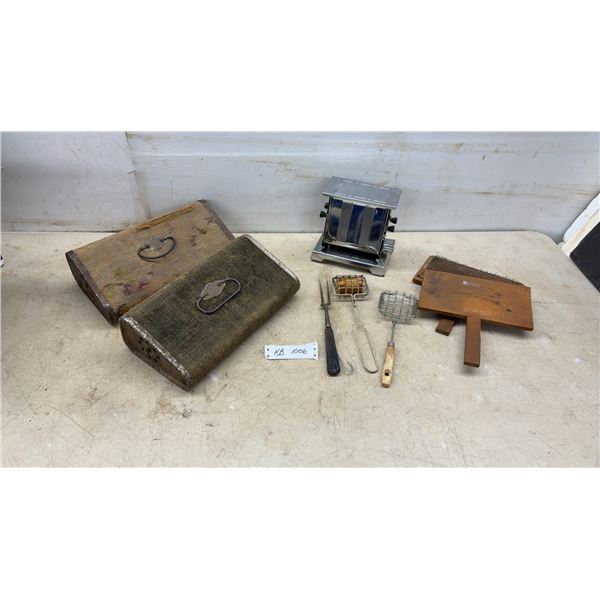 Vintage Chrome Turnover Electric Toaster, Missing Cord, Wool Carders, Carriage Foot Warmers