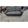 Image 1 : Contemporary Three-Seater Sofa with Grey Heathered Upholstery and Button-Tufted Back. 81”