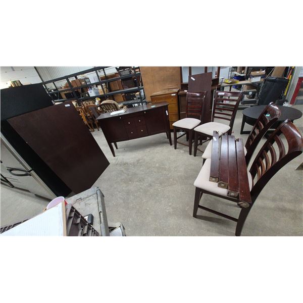 Dark Cherry Wood Buffet Sideboard Cabinet 37”×58”×17” with Two Doors and Four Center Drawers and