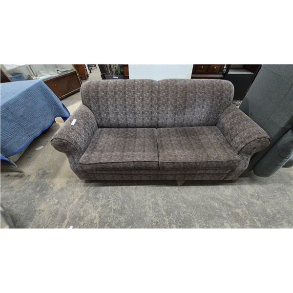 Two-Seater hide a bed with Brown and Grey Woven Geometric Pattern Upholstery and Rolled Arms