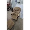 Image 2 : Shermag Glider Chair and Ottoman Set with Dark Wood Frame and Tan Cushions