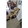 Image 3 : Shermag Glider Chair and Ottoman Set with Dark Wood Frame and Tan Cushions