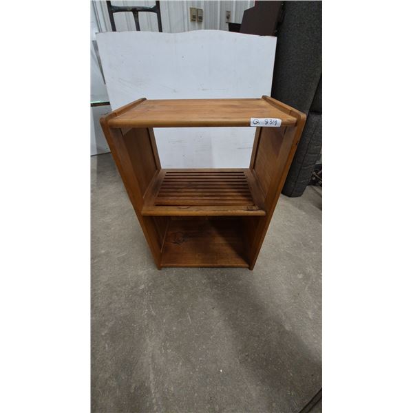 Wooden Three-Tier Utility Stand with Slatted Middle Shelf. 34”×24”×16”