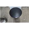 Image 2 : Round Two-Tier Black Wood Grain Coffee Table with X-Shaped Base. 19” High. 35” diameter