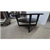 Image 3 : Round Two-Tier Black Wood Grain Coffee Table with X-Shaped Base. 19” High. 35” diameter