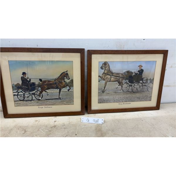 Pair of Framed Vintage Harness Horse Prints, Kings Solitaire and King Brookside, 13 × 16”