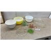 Image 1 : Vintage Pyrex Mixing Bowls, Jadeite Cup, Depression Glass Juicer, Pyrex Loaf Pans