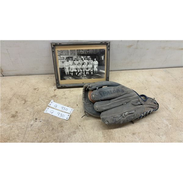 Spalding Pro Balance Leather Baseball Glove with Ball and Framed 1930s Doxey Tigers Team Photograph