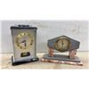 Image 5 : Assortment of Clocks Including Retro Looking Red Wall Clock, Marble Desk Clock, Metamec Mantel