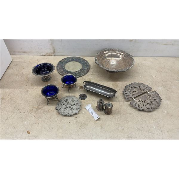 Silver Plated Footed Bowls, Trivets, Salt Cellars, Shakers, Folding Hot Plate Stand