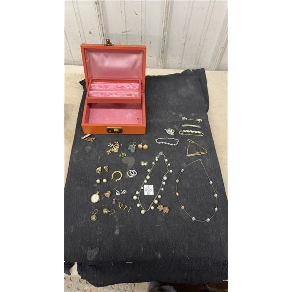 Jewelry Box with Fashion Jewelry: Clip-on Earrings, Brooches, Necklaces, Earrings