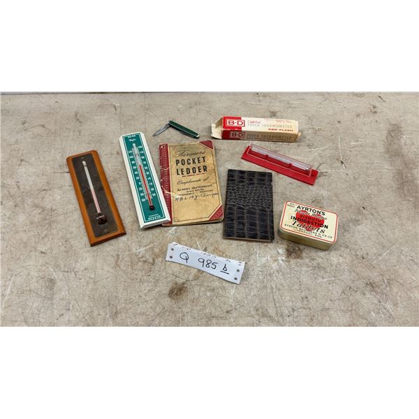 Vintage Taylor Thermometers, 1951-52 Farmer's Pocket Ledger, B-D Fever Thermometer