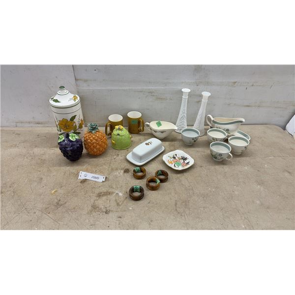Gravy Boat, Cups, Vases, Ceramic 3-Piece Canister Set, Butter Dish, Napkin Rings