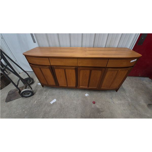 Mid-Century Modern Curved-Front Teak Credenza Sideboard With 4 Drawers and 4 Cabinet Doors