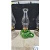 Image 4 : Four Vintage Oil Lamps Including Green Moon and Stars and Clear Glass Finger Lamps