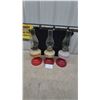 Image 1 : Set of Three Vintage Tabletop Oil Lamps with Red Floral Decal Fonts and Fluted Red Bases