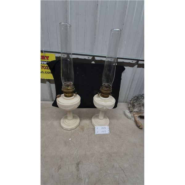 Pair of Antique Aladdin Milk Glass Kerosene Lamps