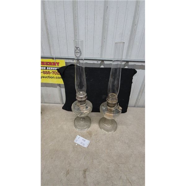 Pair of Aladdin Kerosene Lamps with Chimneys and Burners