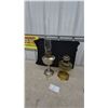 Image 1 : Two Antique Aladdin Kerosene Lamps, Nickel and Amber Ribbed Glass Bases