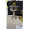 Image 5 : Two Antique Aladdin Kerosene Lamps, Nickel and Amber Ribbed Glass Bases