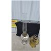 Image 6 : Two Antique Aladdin Kerosene Lamps, Nickel and Amber Ribbed Glass Bases