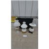 Image 1 : Three Vintage White Milk Glass Oil Lamps with Hobnail, Smooth and Ruffled Shades