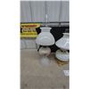 Image 2 : Three Vintage White Milk Glass Oil Lamps with Hobnail, Smooth and Ruffled Shades