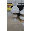 Image 3 : Three Vintage White Milk Glass Oil Lamps with Hobnail, Smooth and Ruffled Shades